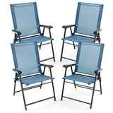 Tangkula Set of 2 Patio Folding Chairs, Portable Sling Back Chairs with Armrests and Metal Frame