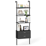 Tangkula Ladder Bookshelf with 4 Open Shelves & 2 Drawers