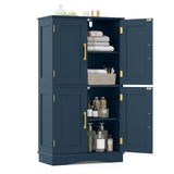 Tangkula Bathroom Floor Storage Cabinet with 4 Doors and 2 Adjustable Shelves