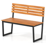 Tangkula 43" Outdoor Wood Bench Slatted Seat & Inclined Backrest