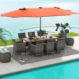 Tangkula 11 Pieces Patio Dining Set with 15 ft Double-Sided Patio LED Umbrella (Base Included)