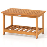 Tangkula Outdoor Patio 29.5” Rectangle Slatted 2 Tier Coffee Table with Storage Shelf