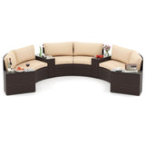 Tangkula Rattan Half-Moon Curved Sectional Cushioned Sofas with Side Tables