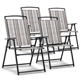 Tangkula Patio Folding Chairs Set of 2, Portable Sling Lawn Chairs with Metal Frame
