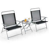 Tangkula 3 Piece Patio Folding Chair Set, Outdoor Metal Conversation Set