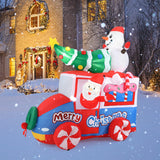 Tangkula 6 FT Christmas Inflatable Santa Claus Driving Car with Xmas Tree & Snowman