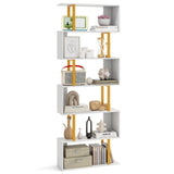 Tangkula 6-Tier Geometric Bookcase, 74.5-Inch S-Shaped Bookshelf with Metal Frame