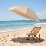 Tangkula 7FT Beach Umbrella with Fringe & Sand Anchor