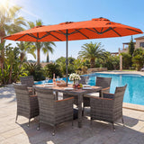 Tangkula 8 Piece Rattan Outdoor Dining Set with 13Ft Umbrella for 6
