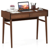 Tangkula Bamboo Computer Desk with 2 Storage Drawers