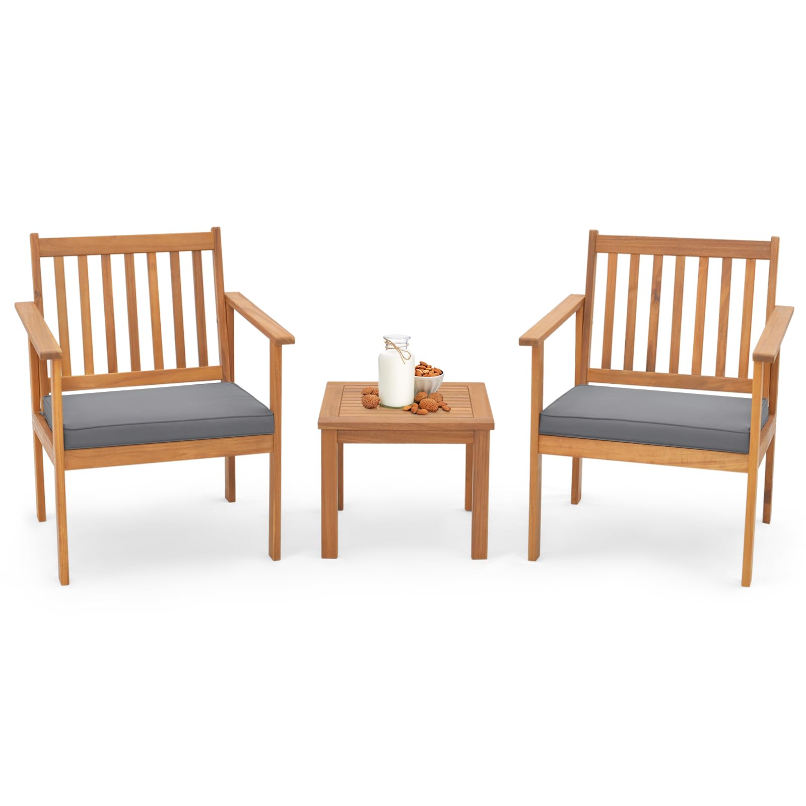 Tangkula 3 Pieces Patio Wood Furniture Set