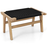 Tangkula Teak Ottoman Footstool, Natural Teak Wood Foot Rest with Handwoven Cordage