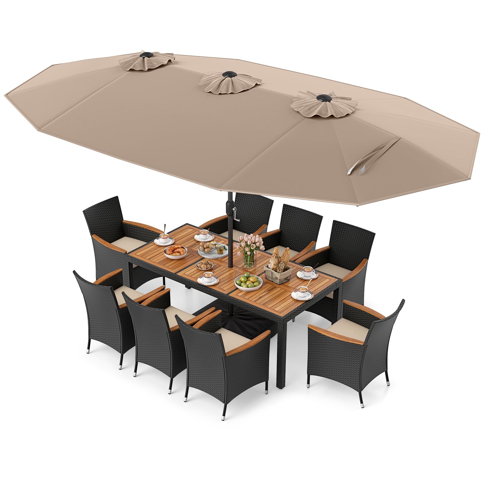 Tangkula 11 Piece Patio Wicker Dining Set w/Double-Sided Patio Umbrell – tangkula Tangkula 11 Piece Patio Wicker Dining Set w/Double-Sided Patio Umbrell – tangkula