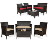Tangkula 4-Piece Rattan Patio Furniture Set, w/Tempered Glass Coffee Table