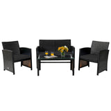 Tangkula Outdoor Rattan Furniture Set w/Chair & Loveseat & Tempered Glass Coffee Table
