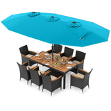 Tangkula 11 Piece Patio Wicker Dining Set w/Double-Sided Patio Umbrella