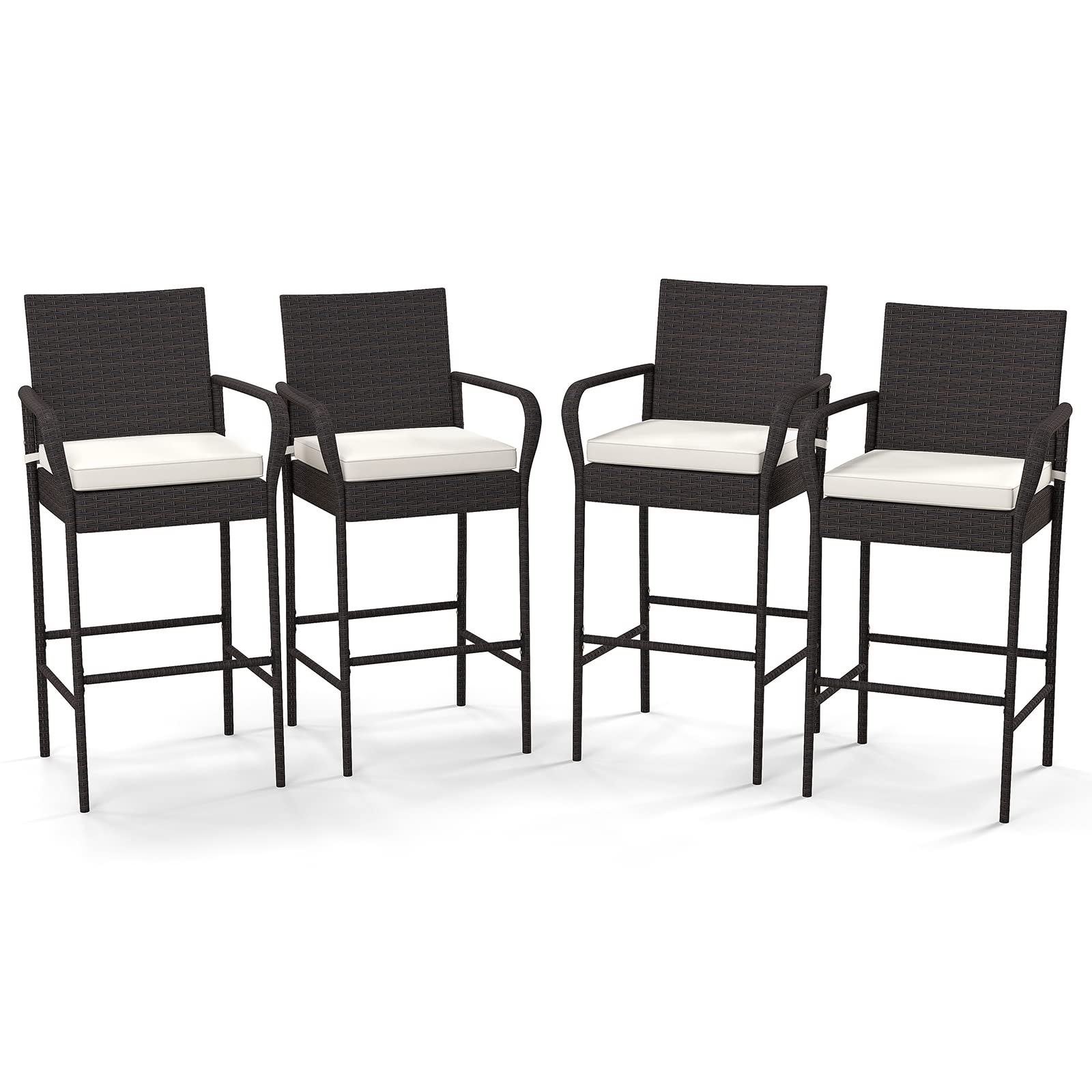 Patio Wicker Barstools Set of 4 - Tangkula