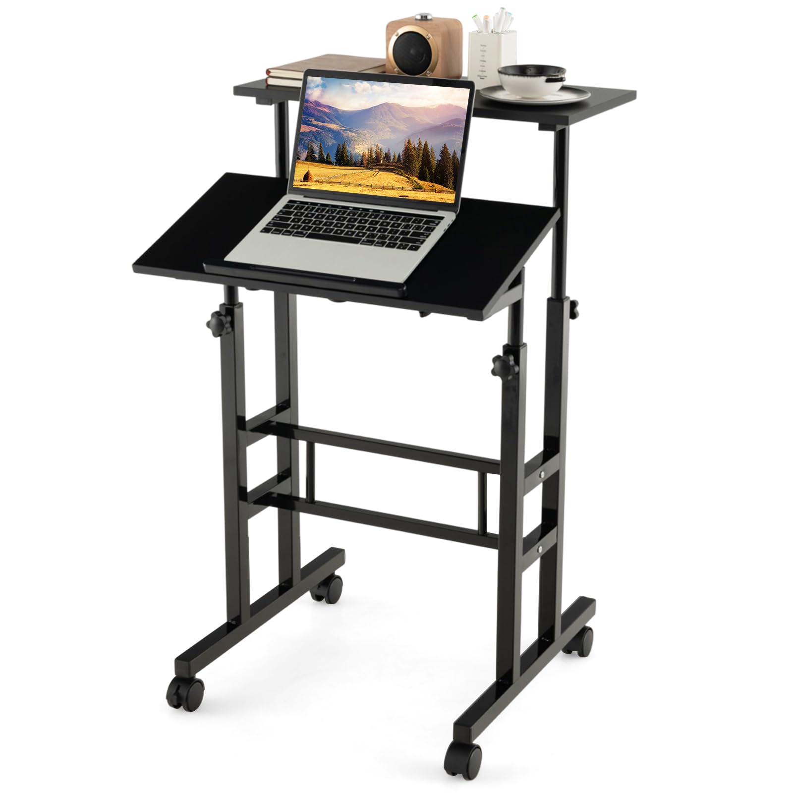 Mobile Stand Up Desk, Adjustable Computer Desk - Tangkula