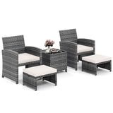Tangkula 5 Pieces Patio Furniture Set PE Wicker Outdoor Lounge Chairs with 2 Ottomans