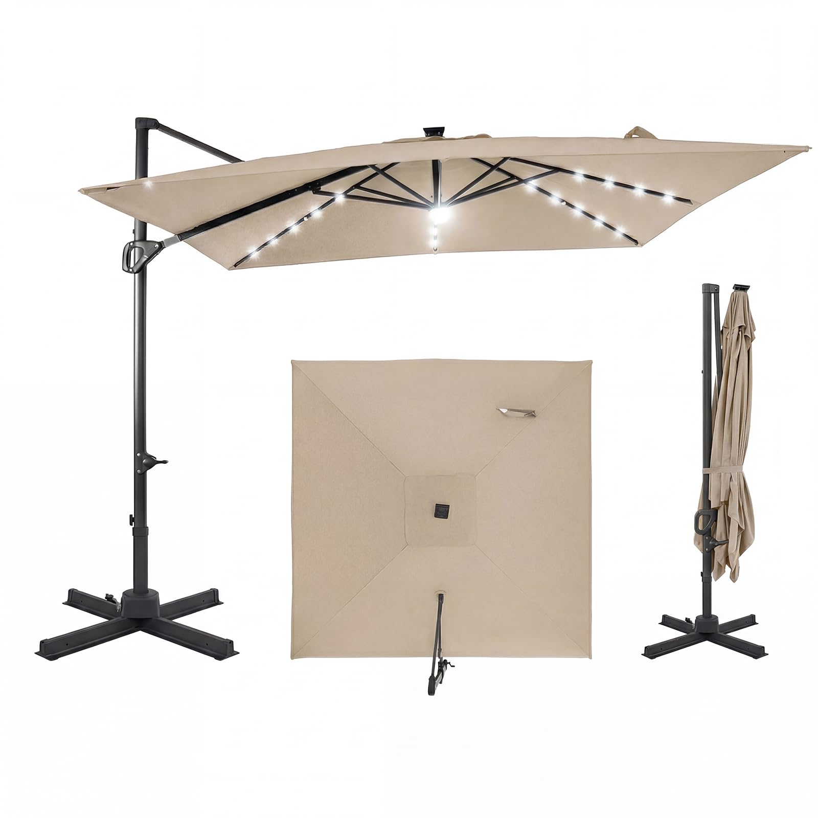 Tangkula 10ft Offset Cantilever Outdoor Umbrella 32 LED Lights