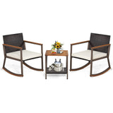 Tangkula 3 Pieces Rocking Bistro Set, Outdoor Rocker Chair with Coffee Table & Cushions
