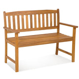 Tangkula Outdoor Acacia Wood Bench, 2-Person Garden Bench with Backrest and Armrests