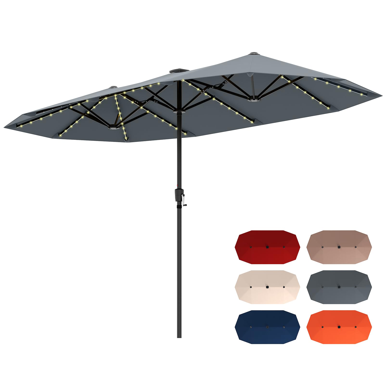 Tangkula 13 ft Large Patio Umbrella w/LED Solar Lights, Grey Tangkula 13 ft Large Patio Umbrella w/LED Solar Lights, Grey