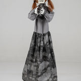 Tangkula 4 FT Halloween Animatronic Standing Skeleton Gril with Pop Up Head