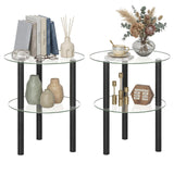 Tangkula 2-Tier Round End Table with Clear Tempered Glass Top and Shelf