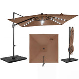 Tangkula 10 FT Solar Patio Umbrella with Base Included and 32 LED Lights & Center Light
