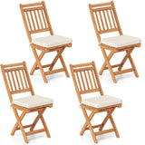 Tangkula Acacia Wood Slatted Dining Chairs Soft Seat Cushion