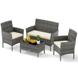 Tangkula 4/8 Piece Patio Rattan Conversation Set, Outdoor Wicker Furniture Set with Loveseat