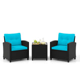 Tangkula 3 Piece Patio Furniture Set, Rattan Conversation Set w/Soft Seat & Back Cushions
