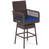 Tangkula Patio 360° Swivel Bar Stool with Cross-Woven Armrests