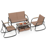 Tangkula 4 Pieces Patio Furniture Set with 2 Rocking Bistro Chairs