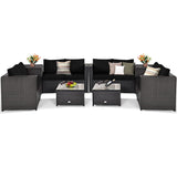 Tangkula Wicker Patio Set with Storage, All Weather-Proof Outdoor Conversation Set