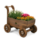 Tangkula Wooden Wagon Planter Box for Patio