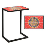 Tangkula C-Shaped Outdoor Side Table, Patio Snack Table w/Ceramic Top & Anti-Rust Metal Frame