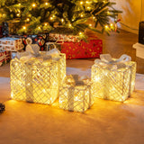 Tangkukla 3 Pack Christmas Lighted Gift Box, Pre-Lit Festive Boxes w/ 50 LED Lights