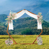 Tangkula 7FT Wedding Arch, Heptagon Wooden Arch for Wedding Ceremony