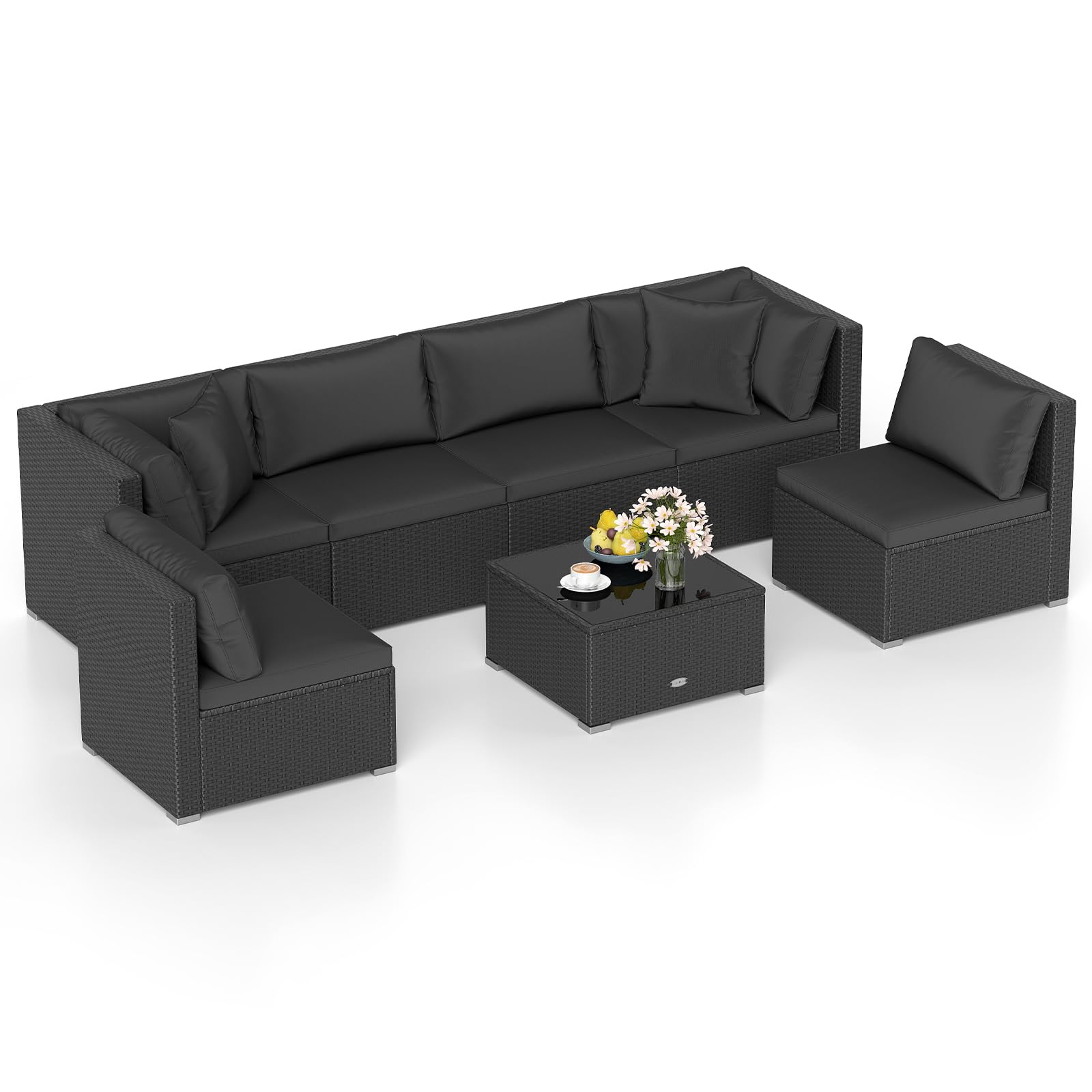 Tangkula 7 Piece Patio Furniture Set, Outdoor Sectional Sofa with 2 Pillows and Cushions