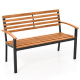 Tangkula 43" Outdoor Garden Bench 2-Person Acacia Wood Bench with Heavy-Duty Metal Frame