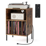 Tangkula Record Player Stand, Turntable Side Table Nightstand w/ Charging Station
