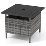 Tangkula Outdoor Wicker Table, Rattan Coffee Table with Umbrella Insert Hole, HDPE Tabletop & Sturdy Metal Frame