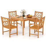 Tangkula 5 Pieces Patio Dining Set Wood Square Dining Table with 1.96” Umbrella Hole and 4 Chairs