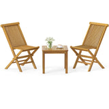 Tangkula 3 Piece Teak Wood Bistro Set, Outdoor Conversation Set with 2 Folding Chairs & Square Side Table