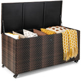 Tangkula 96 Gallon Deck Box, PE Wicker Outdoor Storage Box with 4 Wheels and Waterproof Zippered Liner
