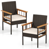 Tangkula Acacia Wood Wicker Patio Dining Chairs Set of 2/4
