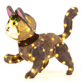 Tangkula 23 Inches Christmas Decoration, Pre-lit 88 LED Light Up 3D Cute Cat with Warm White Light and Plug