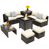 Tangkula 9 Pieces Patio Furniture Set with 50,000 BTU Propane Fire Pit Table